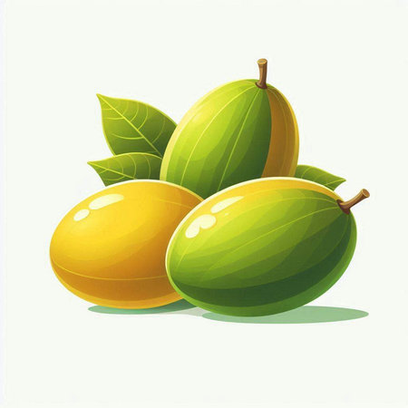 Illustration of mangoes on a white background with a shadow.のイラスト素材