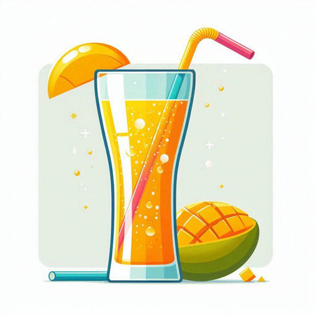 Cocktail with mango and orange on white background. Vector illustration.のイラスト素材