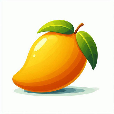 Mango fruit with leaf isolated on white background. Vector illustration.のイラスト素材