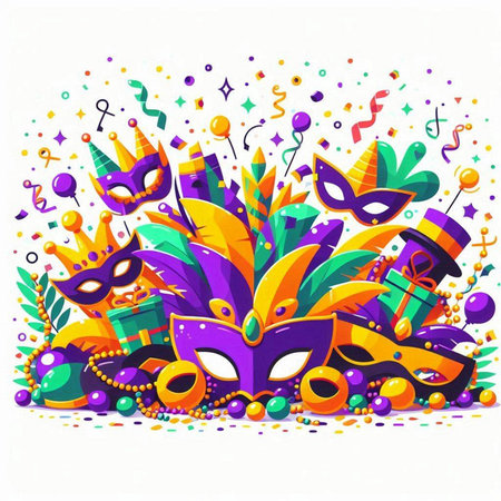 Mardi gras background with carnival mask and confetti. Vector illustration.のイラスト素材