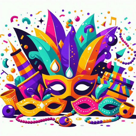 Mardi Gras carnival mask with confetti. Vector illustration.のイラスト素材