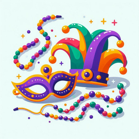 Mardi gras background with mask and beads. Vector illustration.のイラスト素材