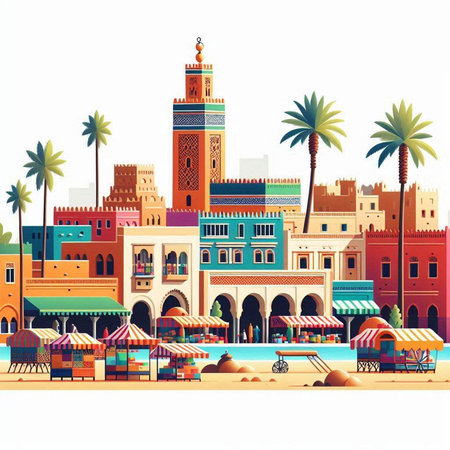 Taj Mahal in Marrakesh, Morocco. Vector illustrationのイラスト素材