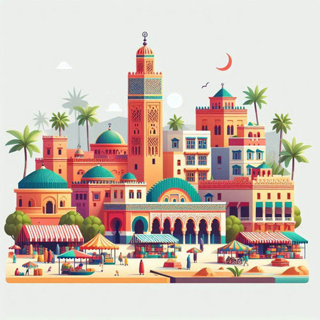 Vector illustration of mosque in Dubai, United Arab Emirates. Flat style.のイラスト素材