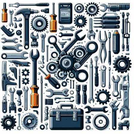 Set of industrial tools and instruments. Vector illustration in cartoon style.のイラスト素材