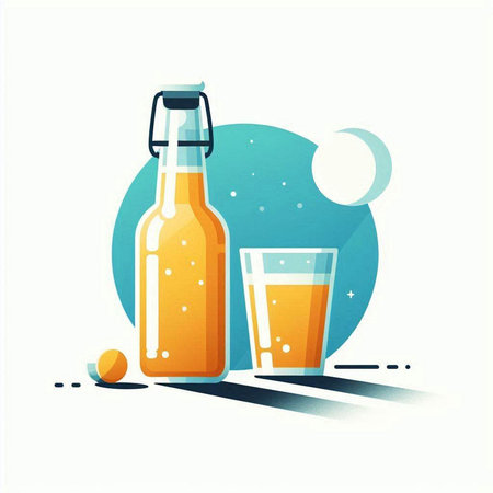 Bottle and glass of beer. Vector illustration in flat style.のイラスト素材