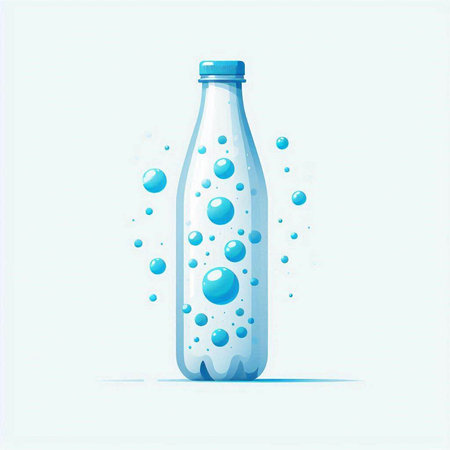 Bottle with water and bubbles on a light background. Vector illustration.のイラスト素材
