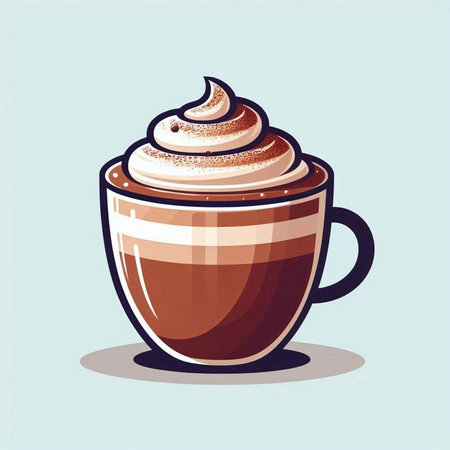 Illustration of a cup of hot chocolate with whipped cream on a blue backgroundのイラスト素材