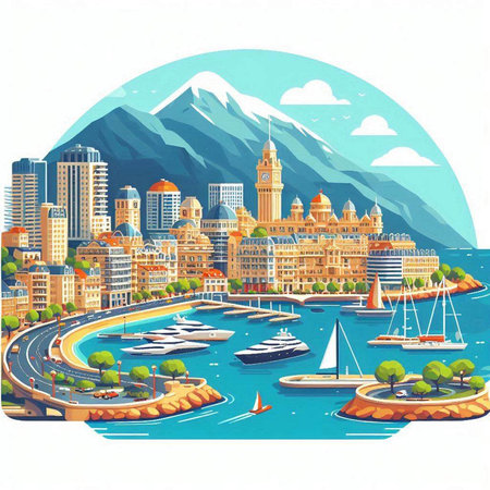 Vancouver skyline with boats and yachts, vector illustration.のイラスト素材