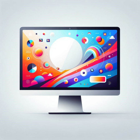 Computer monitor with colorful abstract background. Vector illustration. Eps 10.のイラスト素材