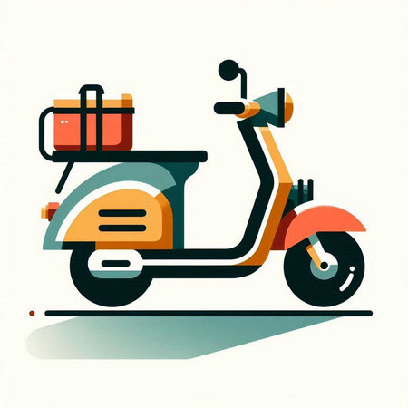 Vintage scooter with luggage. Vector illustration in flat style.のイラスト素材