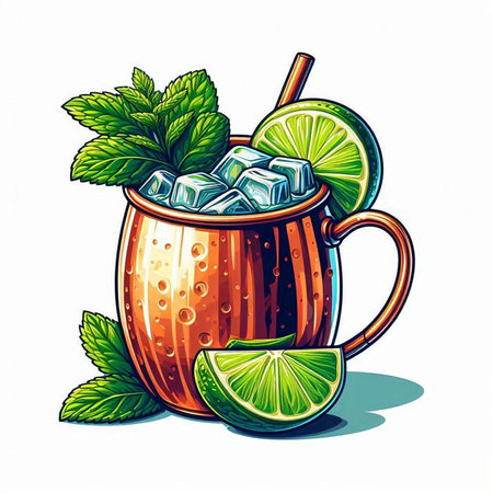 Mulled wine with lime, mint and ice. Vector illustration.のイラスト素材