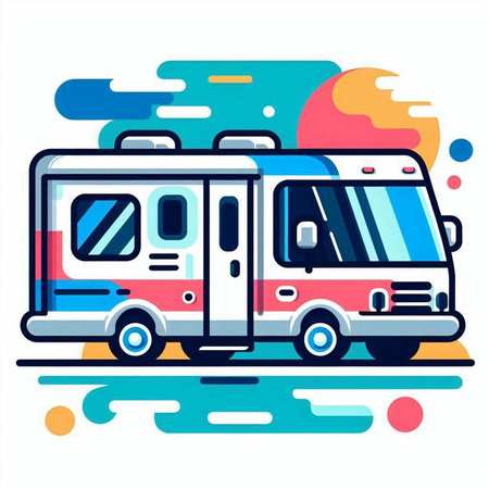 Camper car in flat style. Vector illustration on white background.のイラスト素材