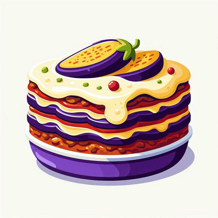Cake with eggplant and mayonnaise, vector illustration.のイラスト素材