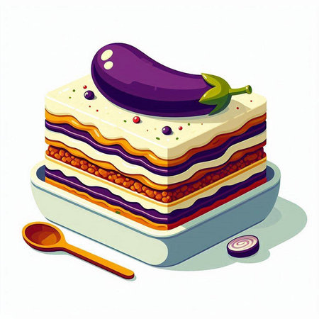 Illustration of a delicious lasagna with eggplant, carrot and tomatoのイラスト素材