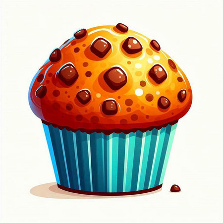 Illustration of a cupcake with chocolate chips on a white backgroundのイラスト素材