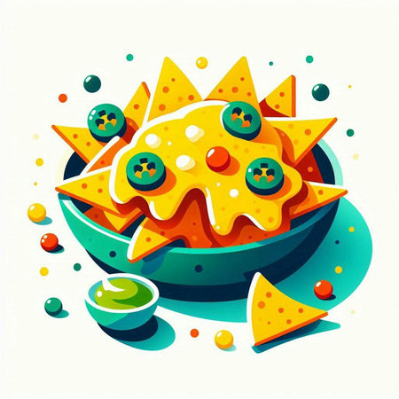 Mexican nachos in bowl. Vector illustration for your designのイラスト素材
