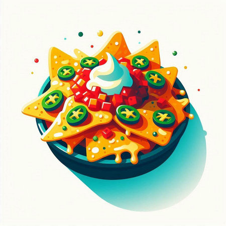 Mexican nachos with cheese and salsa. Vector illustration.のイラスト素材