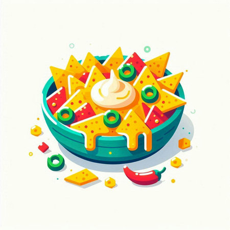 Mexican food vector illustration. Nachos with cheese, guacamole and sauce.のイラスト素材