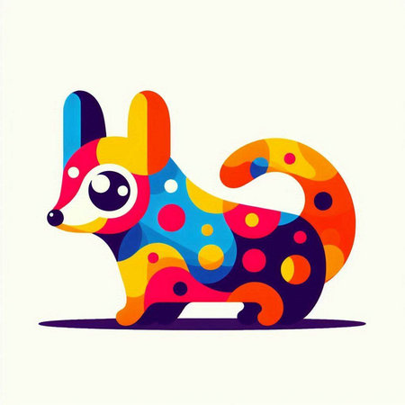 Cute squirrel with colorful dots on a white background. Vector illustration.のイラスト素材