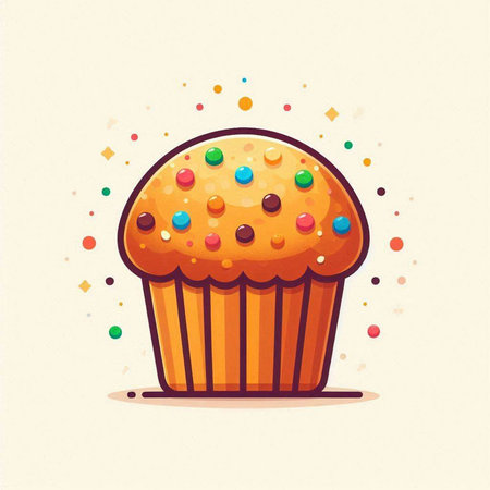 Cupcake with colorful sprinkles and confetti. Vector illustration.のイラスト素材