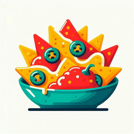 Mexican nachos in bowl vector illustration. Traditional mexican food.のイラスト素材