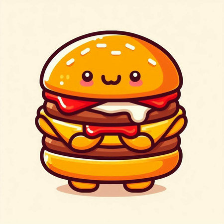 Cute cartoon hamburger with kawaii face. Vector illustration.のイラスト素材