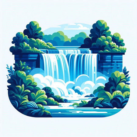 Waterfall on the river. Vector illustration in a flat style.のイラスト素材