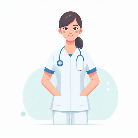 Female doctor or nurse with stethoscope. Vector illustration in cartoon style.のイラスト素材