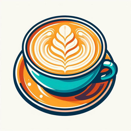 Cup of latte art on white background. Vector illustration.のイラスト素材
