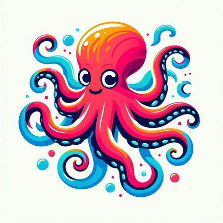 Octopus on a white background. Vector illustration in cartoon style.のイラスト素材