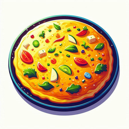 Illustration of a pizza with tomato, mozzarella and basilのイラスト素材