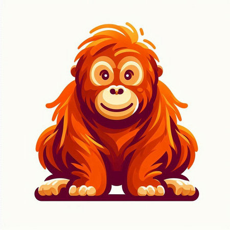 Orangutan isolated on white background. Vector illustration. Cartoon style.のイラスト素材