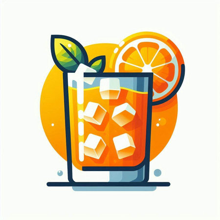 Orange juice with ice in a glass. Vector illustration in flat styleのイラスト素材
