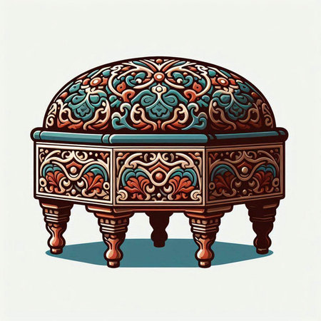 Illustration of an ancient wooden chest with ornament on a white backgroundのイラスト素材