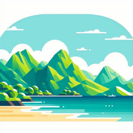 Landscape with mountains, sea and sky. Vector illustration. Eps 10のイラスト素材