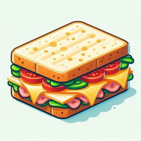 Sandwich icon. Vector illustration of a sandwich with ham and cheese.のイラスト素材
