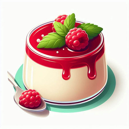 Panna cotta with raspberries and mint. Vector illustration.のイラスト素材