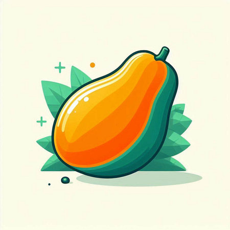 Papaya fruit vector illustration isolated on white background. Flat cartoon style.のイラスト素材