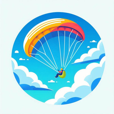Paraglider flying in the blue sky, vector illustration.のイラスト素材