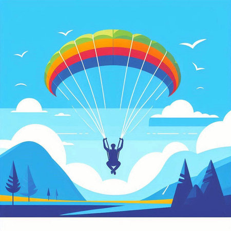 Parachutist flying in the blue sky. Vector illustration.のイラスト素材