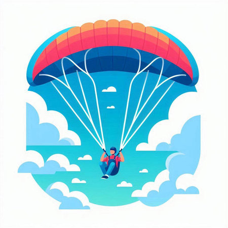 Parachutist flying in the sky. Parachutist flying with a parachute.のイラスト素材