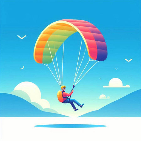 Paraglider flying in the blue sky, vector illustration.のイラスト素材