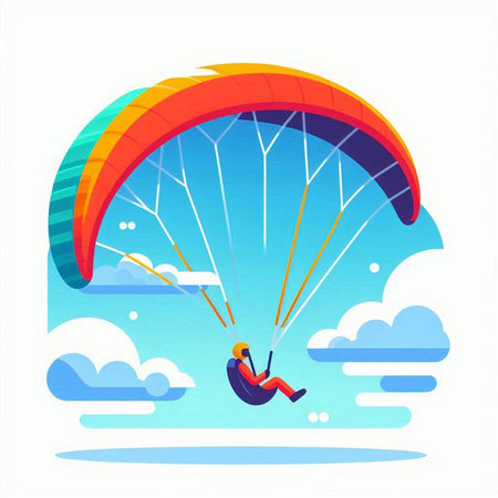 Paraglider flying in the sky. Paraglider flying in the blue sky.のイラスト素材