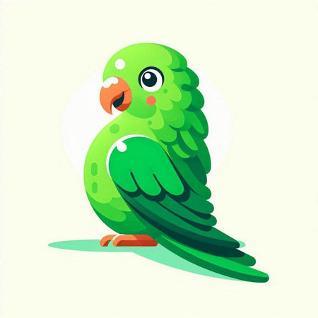 Cute green parrot isolated on a white background. Vector illustration.のイラスト素材