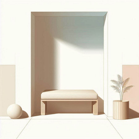 interior with a bench and a vase. 3d renderのイラスト素材