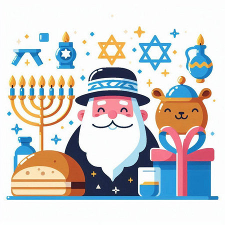 Happy Hanukkah. Jewish holiday. Vector illustration in flat style.のイラスト素材