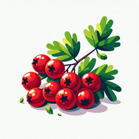 Illustration of rowan branch with red berries on a white backgroundのイラスト素材