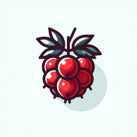 Cranberry icon. Red berry with green leaves. Vector illustration.のイラスト素材