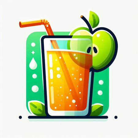 Fruit juice in a glass with a straw and apple. Vector illustration.のイラスト素材